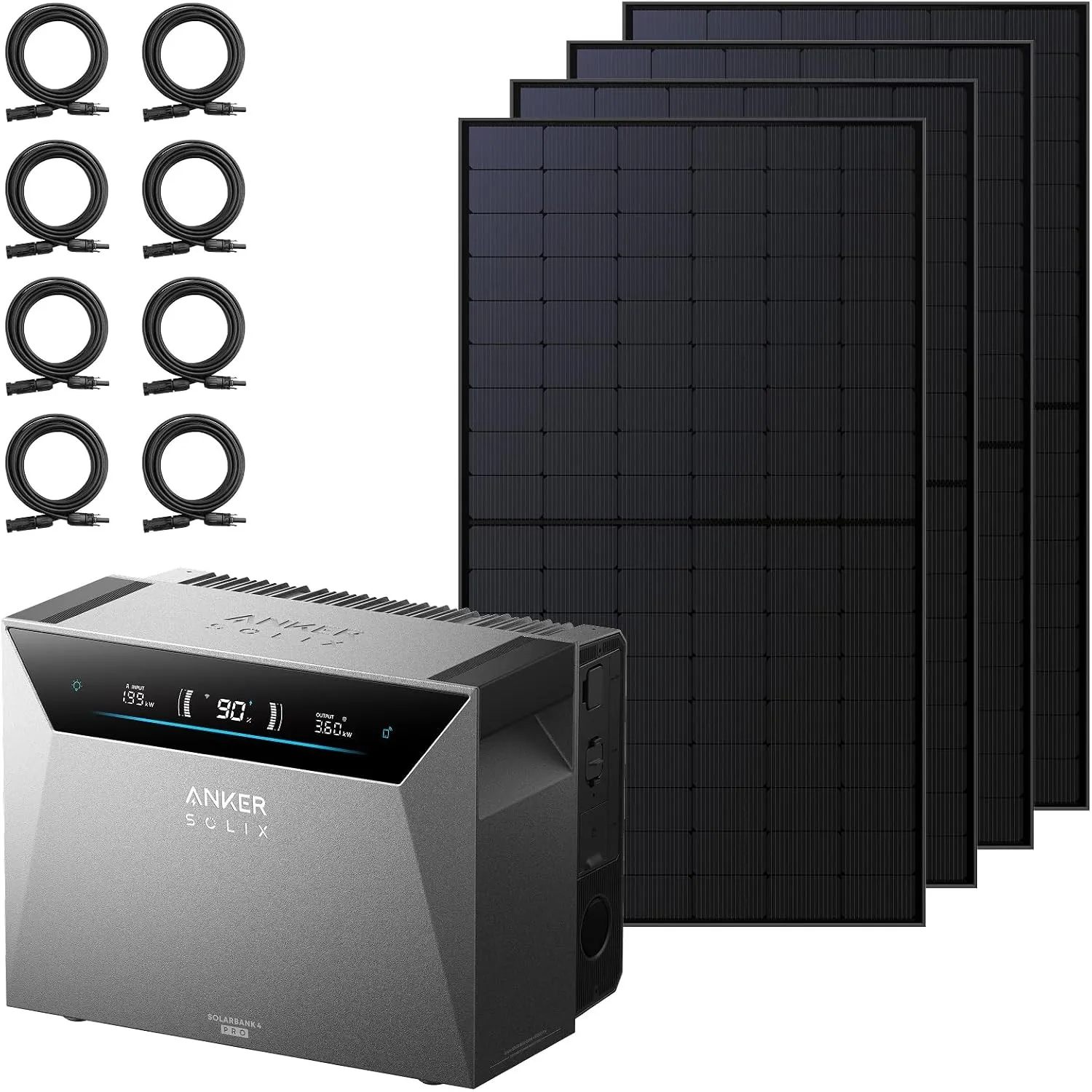 Anker SOLIX Solarbank 4 Pro + 4× 500W Solarpanels + 4× 4mm² Kabel(5m)