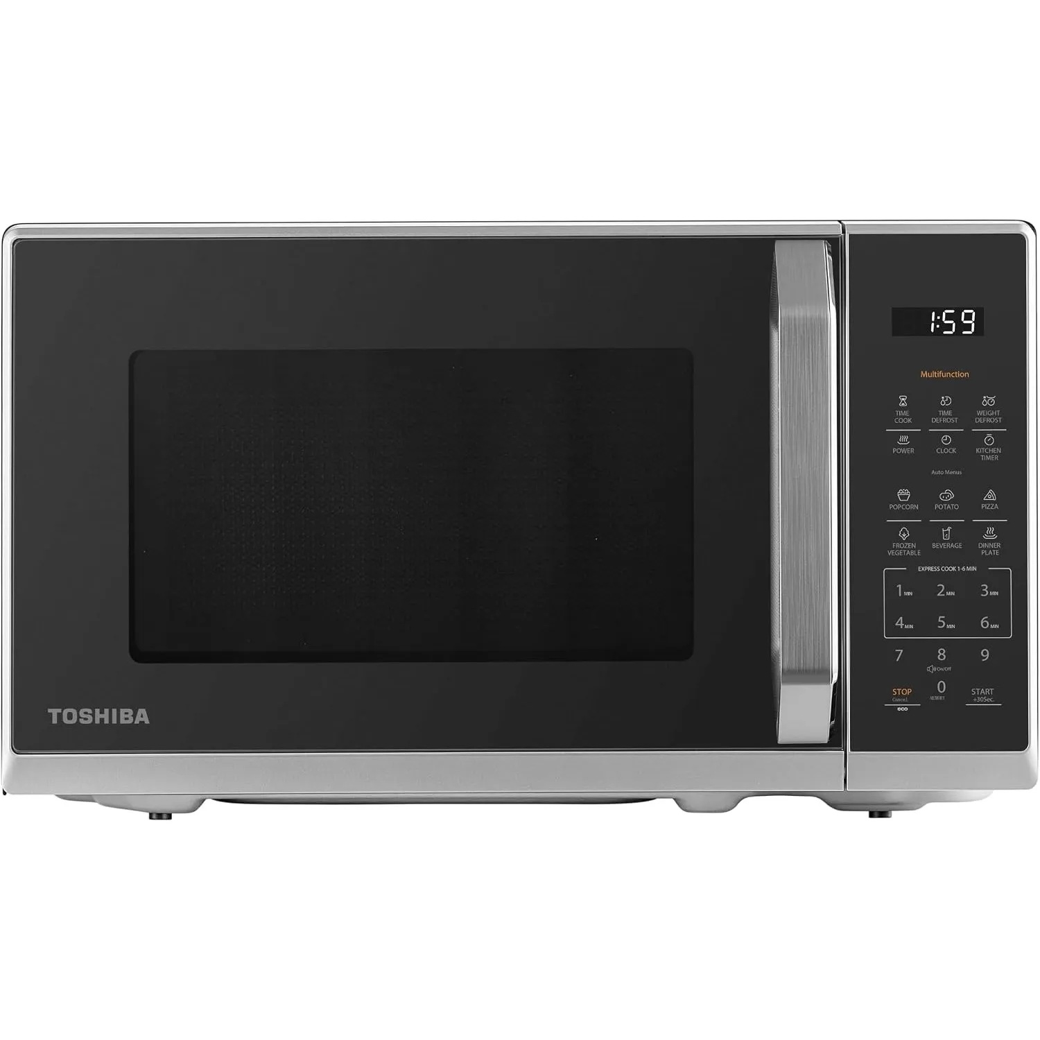 TOSHIBA Multifunktionale Mikrowelle in spiegelndem Schwarz&Sliber|20 Liter|800W|Digitale Solo-Klein Mikrowelle mit 11 L…