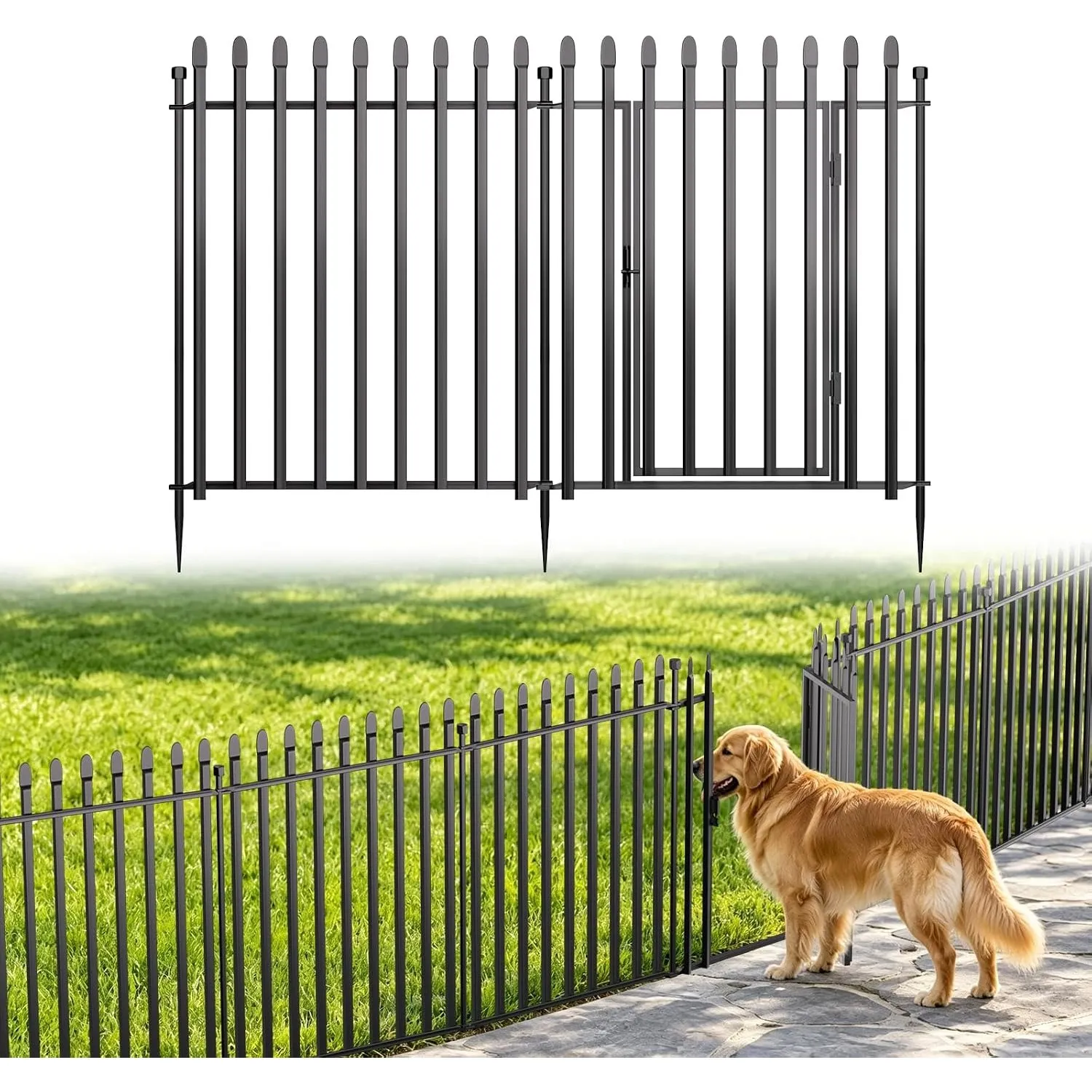 Gartenzaun, Steckzaun für Hunde, 81 cm (H) x 670 cm (L),10 Paneele mit Tor