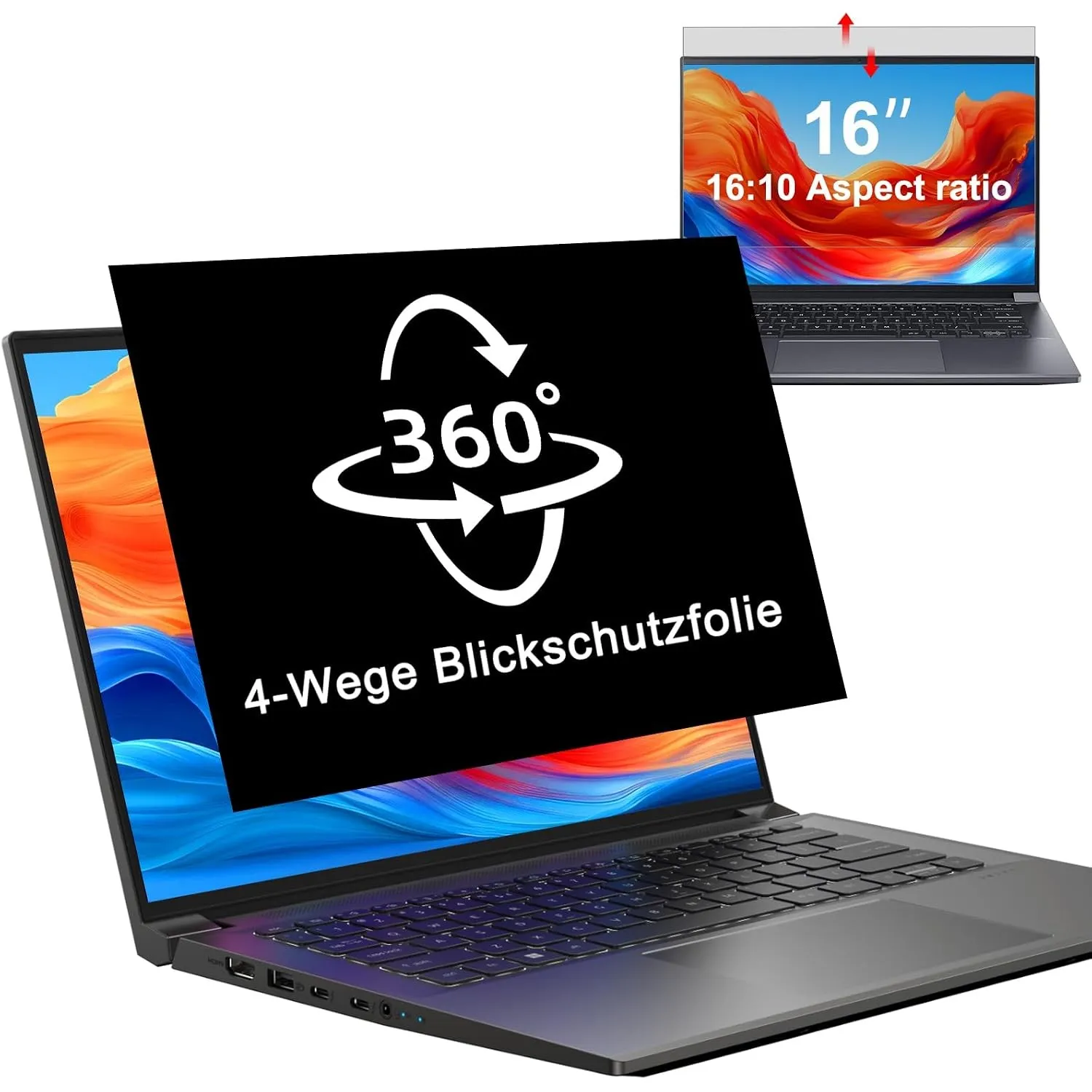 360°Blickschutzfolie für 16 Zoll Laptop 16:10 Seitenverhältnis