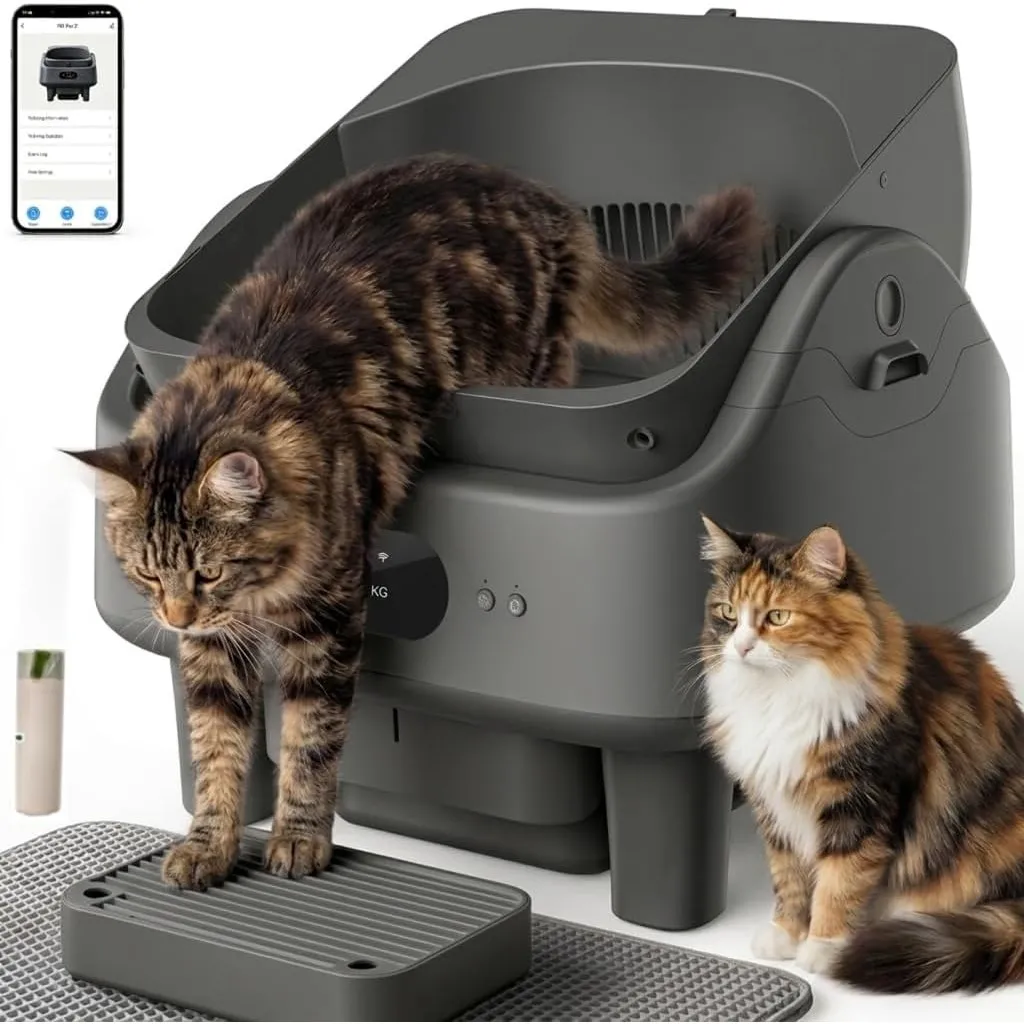 Automatische Selbstreinigende Katzentoilette mit App-Steuerung, 6-Zoll-Smart-LED-Display,10 Sicherheitssensoren, Geruch…