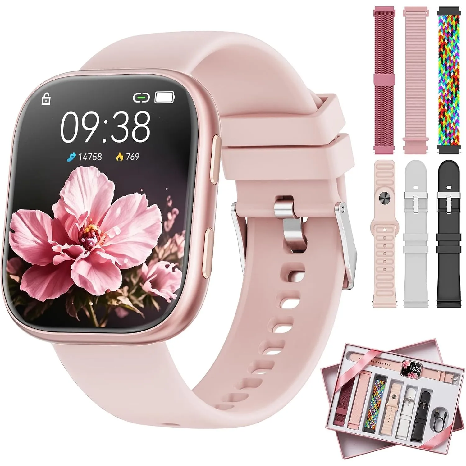Smartwatch Damen Herren mit 7 Armbänder & Geschenkbox, 1.83" HD Smartwatch mit Bluetooth-Anruf, Fitness Tracker mit Pul…