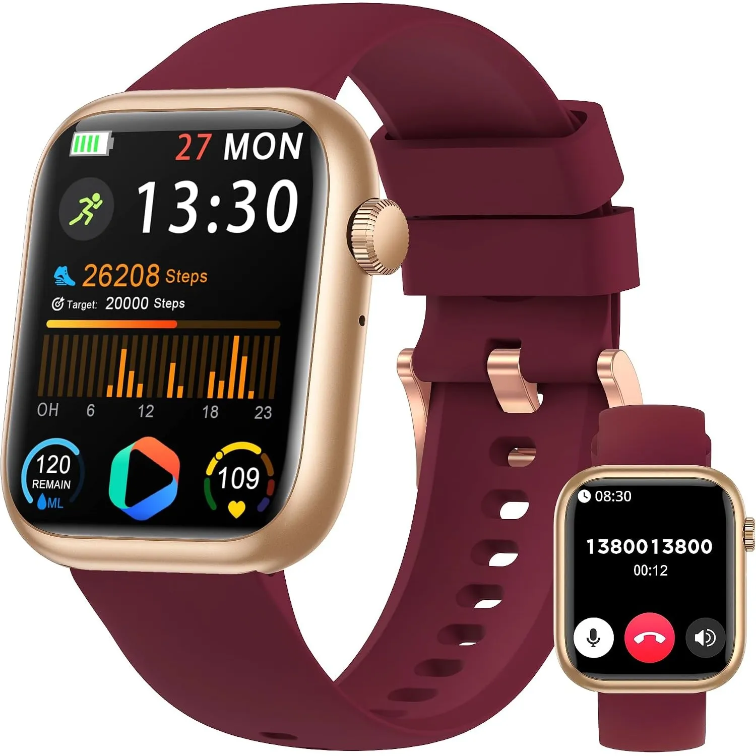 Smartwatch Damen Herren, 1.83" HD Fitness Tracker mit Schrittzähler/Blutdruckmessung/Pulsuhren/Telefonfunktion, Schlaft…