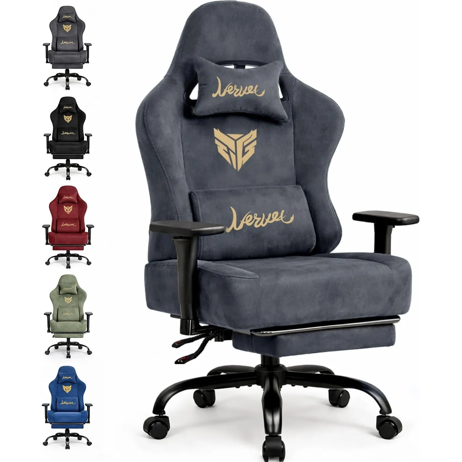 Gaming Stuhl Chair Gamer Sessel - wildlederartiger Stoff, 3D‑Armlehnen, neigbare Rückenlehne, höhenverstellbarer Sitz, …