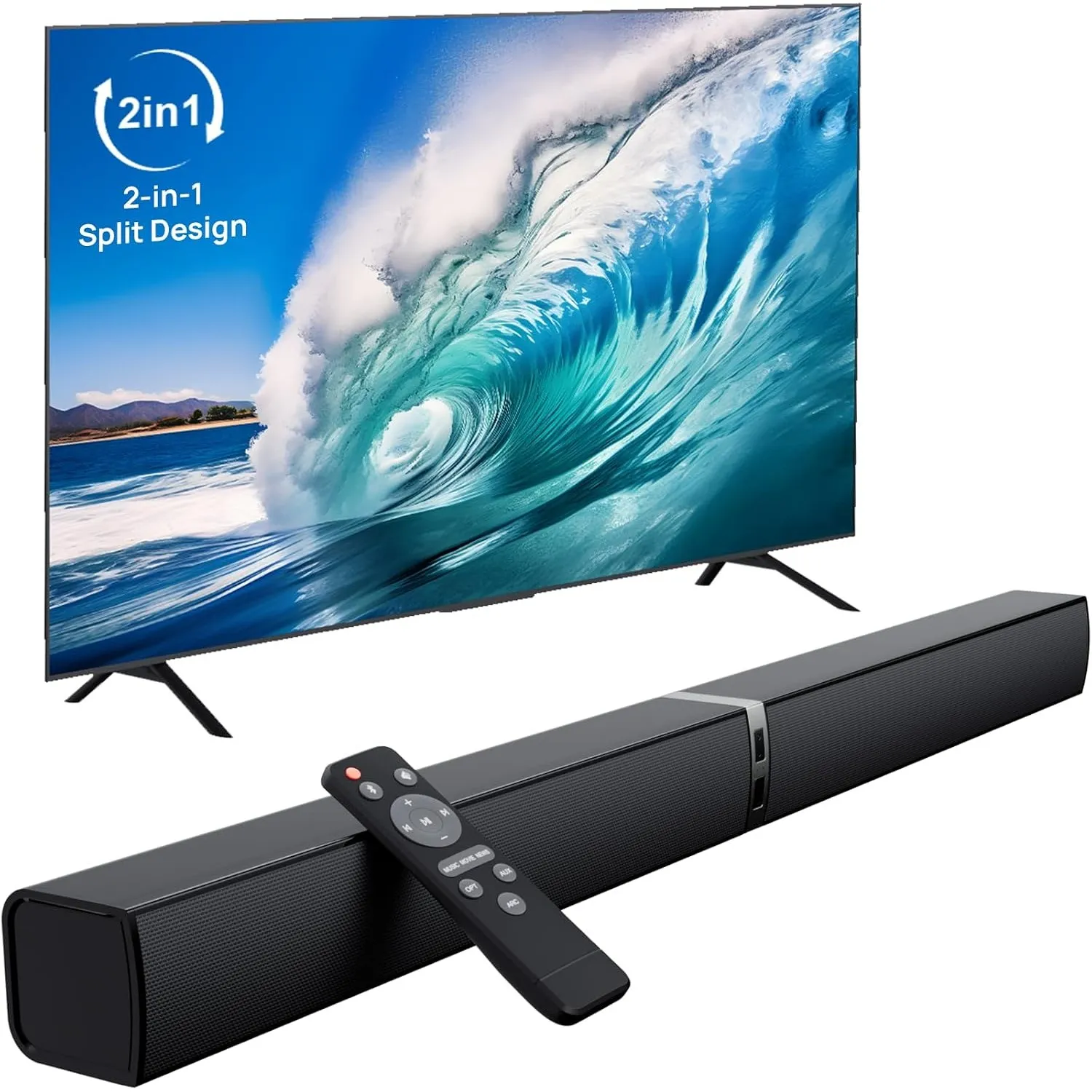 Soundbar für TV Geräte with integriertem Subwoofer, 2-in-1 TV Lautsprecher mit 3 EQ-Modi&Auto Volume Boost, Bluetooth 5…