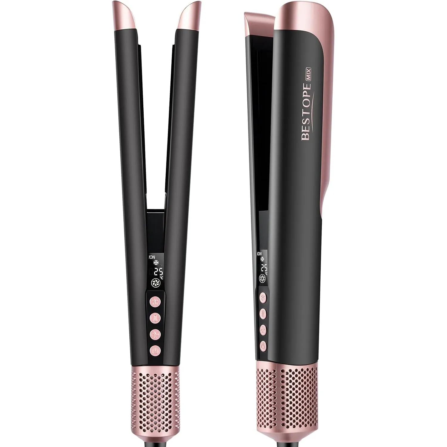 Glätteisen Föhn 2 In 1, Ionen Air Straightener Glätten und Föhnen, Roségold